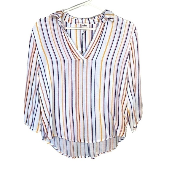 Dizzire 3/4 Sleeve Soft Multicolored Stripe Flowy V-Neck Blouse Size Small - Picture 3 of 14